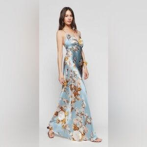 NWT Reformation Maysen Floral Silk Dress,  Sz 10, slip dress, blue, wedding